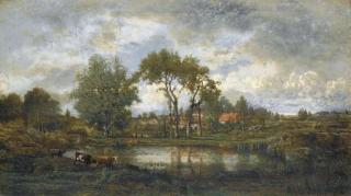 Charles Leroux - Village Près D\'Une Mare Dans Les Deux-Sèvres