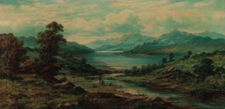 Charles Leslie - Anglers in a loch landscape