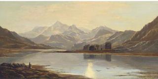 Charles Leslie - Figures By A Lake, With Ruins Beyond