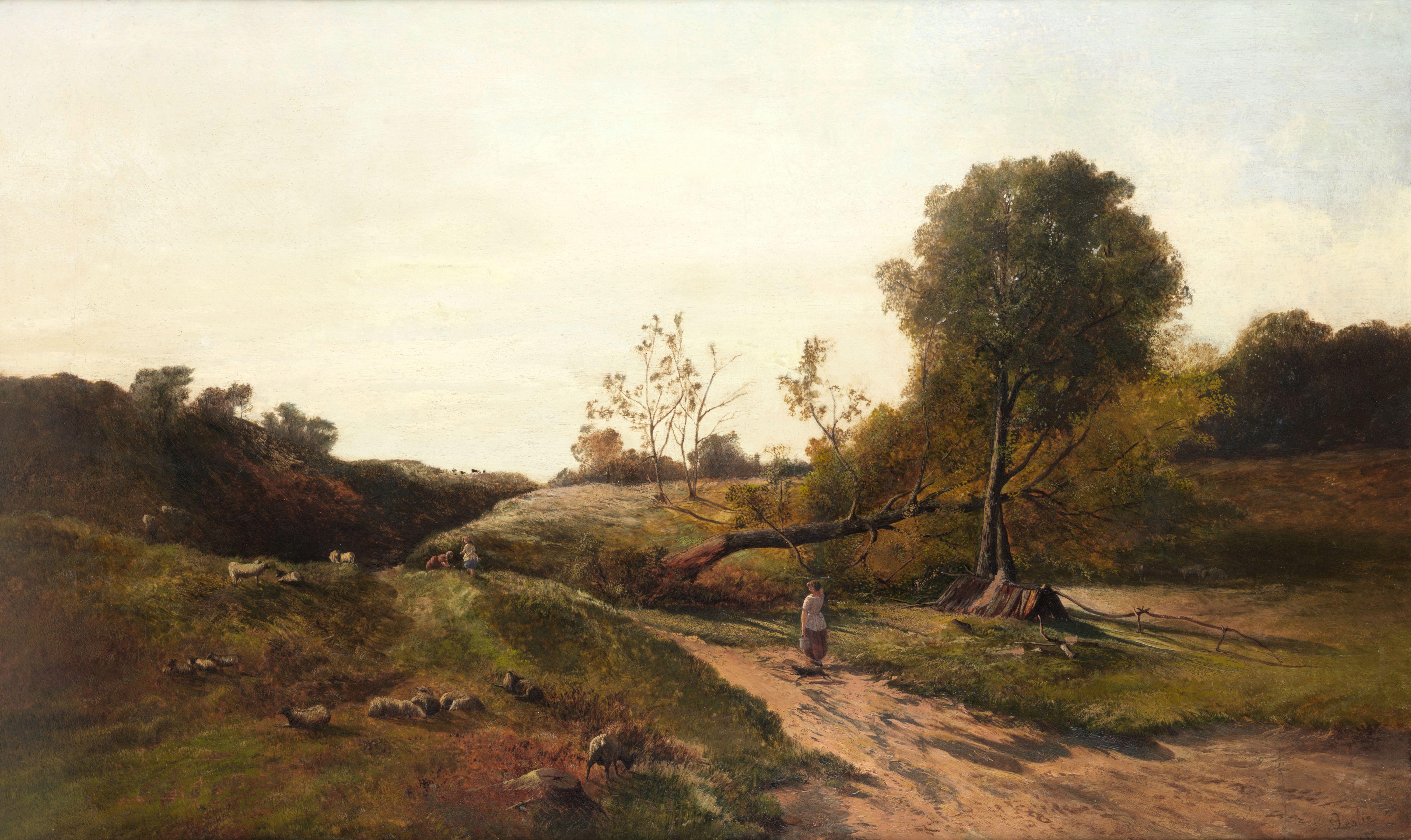 Charles Leslie - Landscape with maids tending the flock