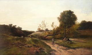 Charles Leslie - Landscape with maids tending the flock