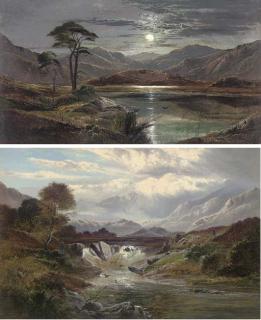 Charles Leslie - Loch Lubnaig By Moonlight, Perthshire; And A Showery Day On The Colwyn, North Wales