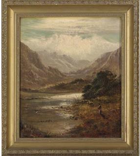 Charles Leslie - The sun setting over a quiet stretch of river