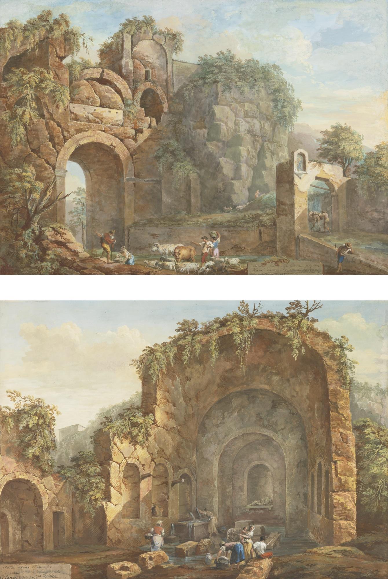 Charles-Louis Clérisseau - Ancient Gate At Cumae Near Naples; Grotto Of Egeria On The Via Appia