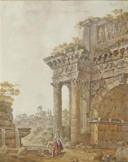 Charles-Louis Clerisseau - Femmes À La Fontaine Près D\'Un Arc En Ruines