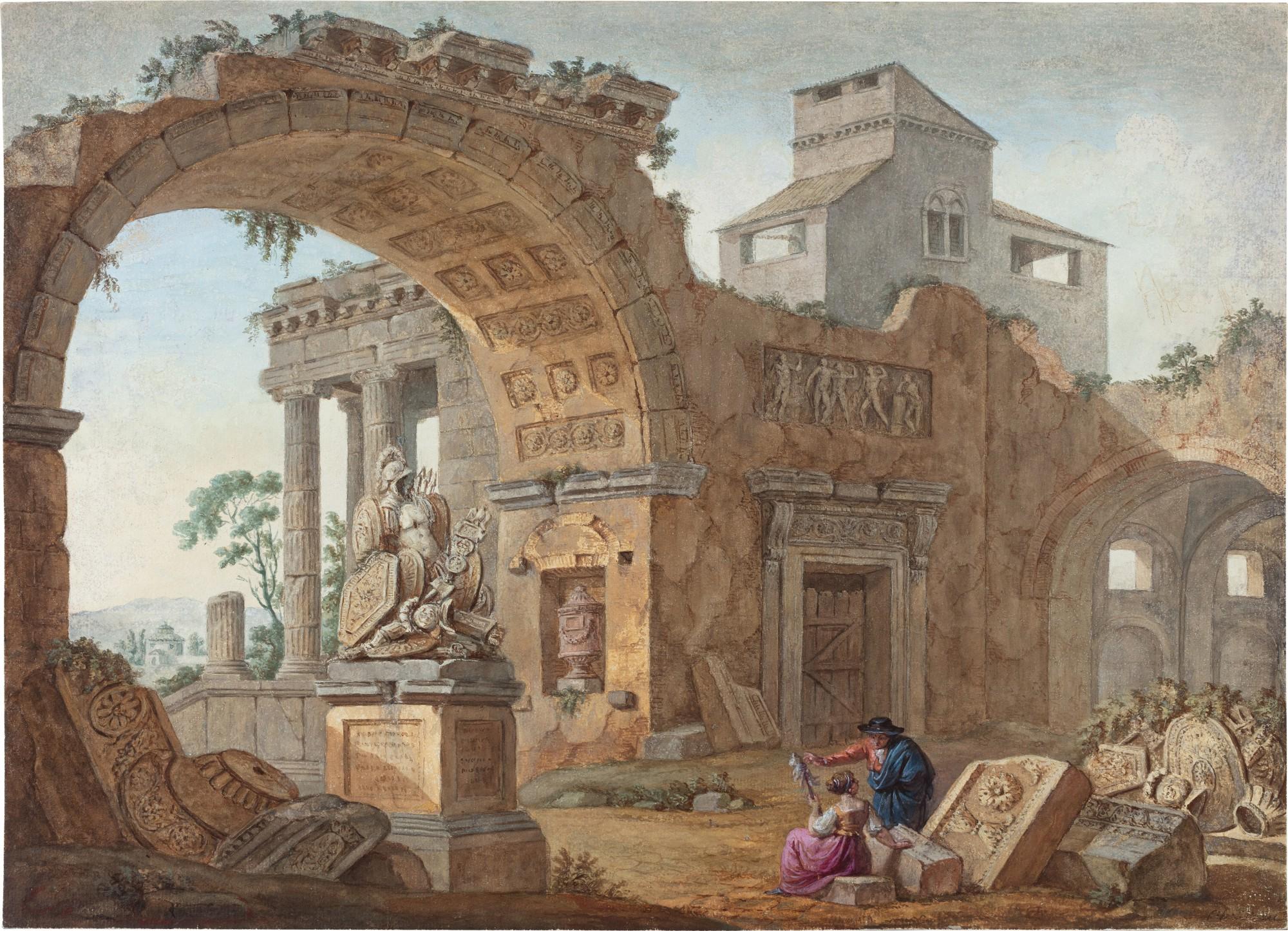 Charles-Louis Clérisseau - Figures amongst ancient Roman ruins