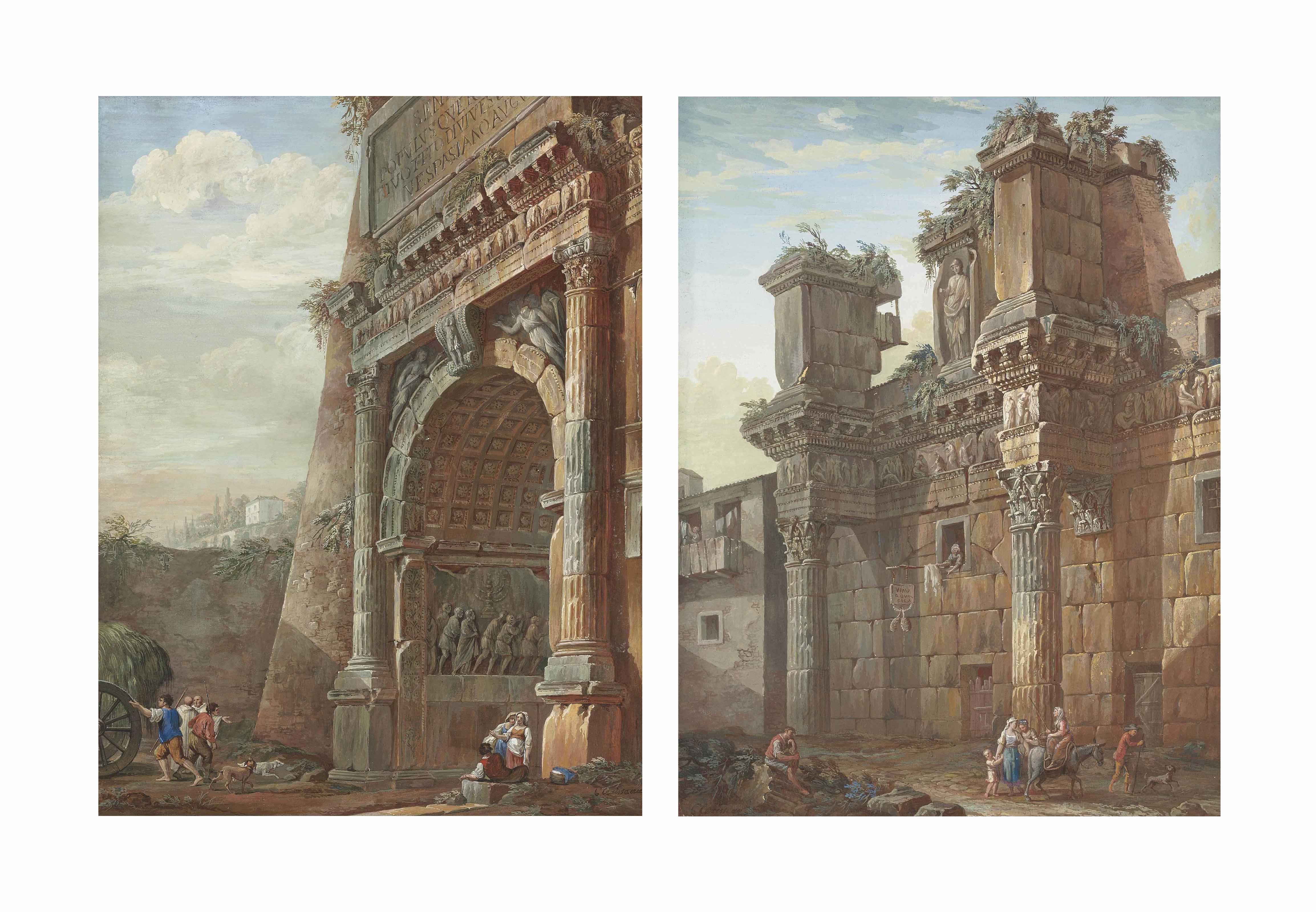 Charles-Louis Clérisseau - The Arch of Titus, Rome; and The Forum of Nerva, Rome