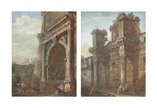 Charles-Louis Clérisseau - The Arch of Titus, Rome; and The Forum of Nerva, Rome
