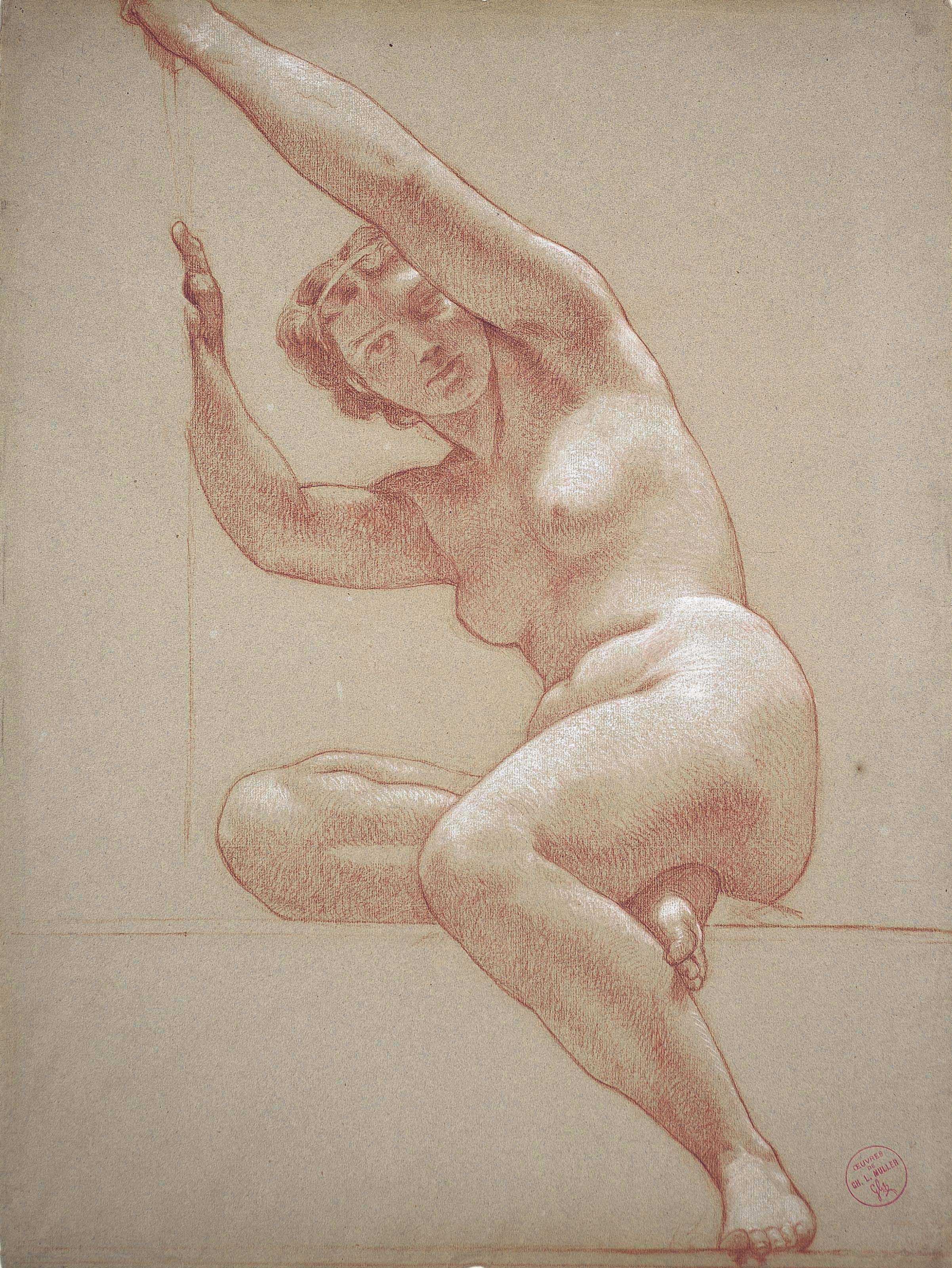 Charles-Louis-Lucien Muller - A seated female nude
