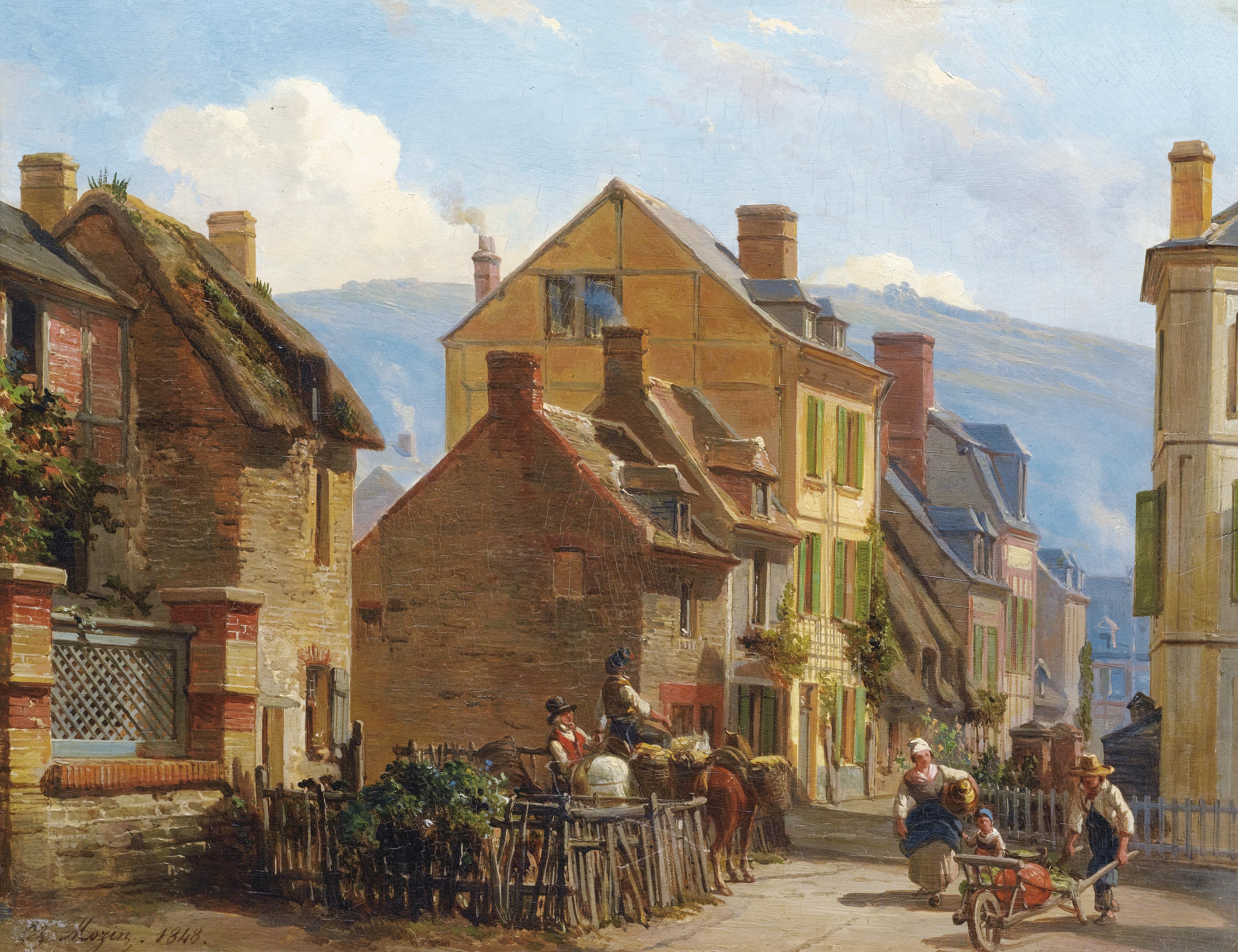 Charles-Louis Mozin - La Rue Des Rosiers À Trouvillecharles-Louis Mozin ; The Rosiers Street In Trouville ; Signed And Dated 1848 Lower Left  ; Oil On Panel