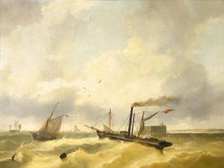 Charles Louis Verboeckhoven - A paddle steamer heading for sea