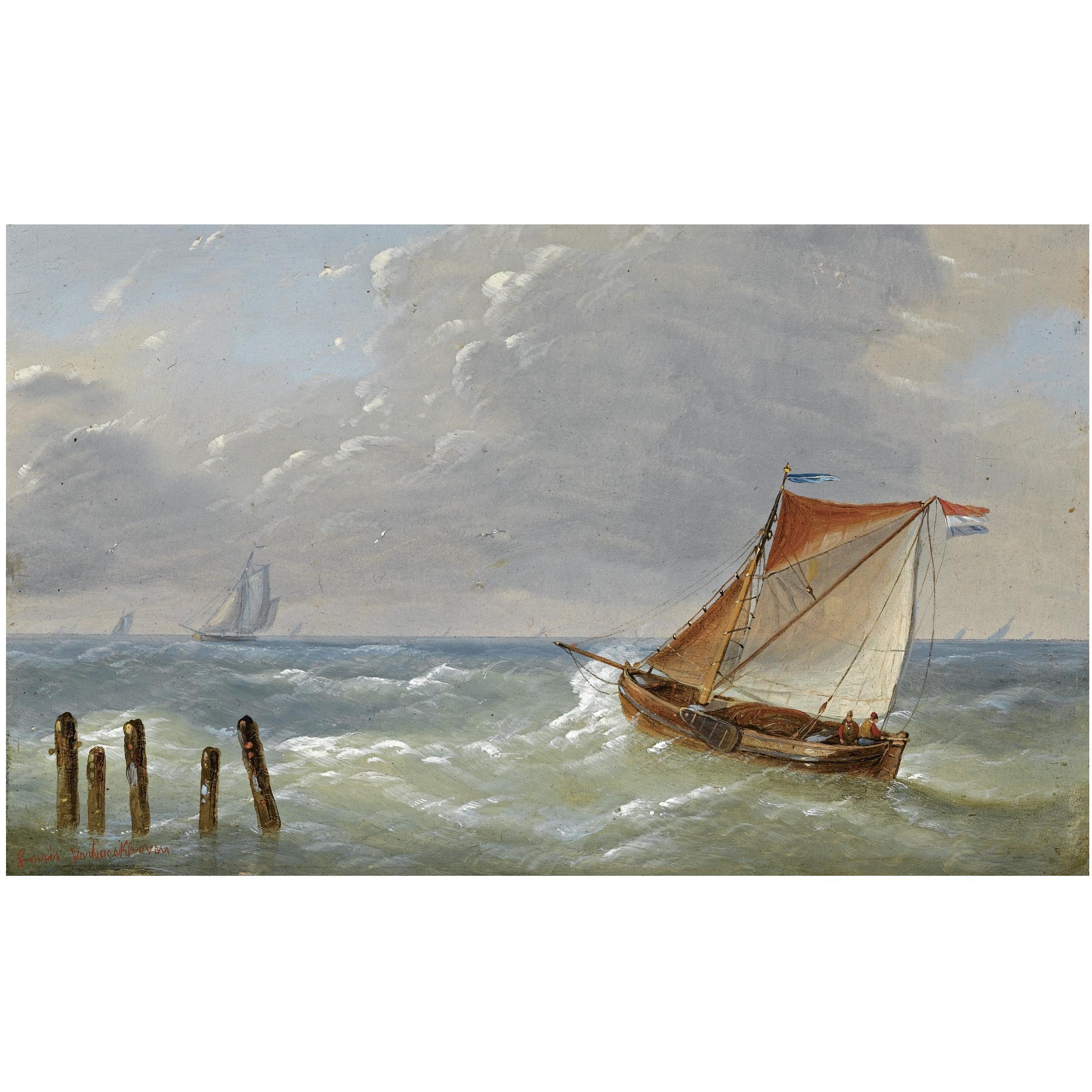 Charles Louis Verboeckhoven - Belgian Shipping In Choppy Waters