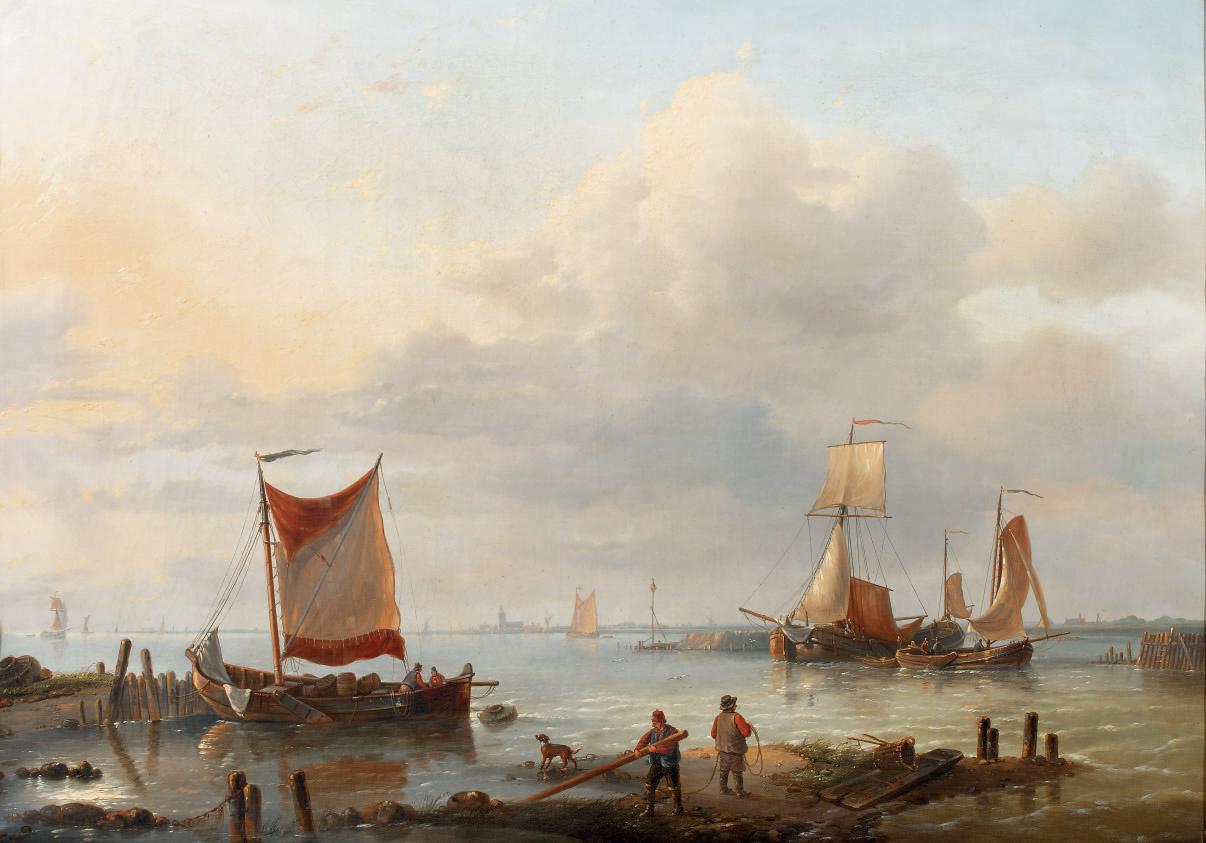Charles Louis Verboeckhoven - Fishermen at the harbour entrance