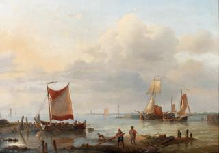 Charles Louis Verboeckhoven - Fishermen at the harbour entrance
