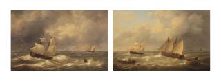 Charles Louis Verboeckhoven - Shipping in choppy seas; and Sailing vessels at sea with other boats beyond
