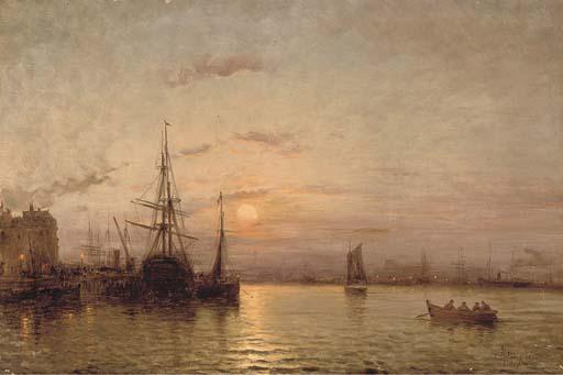 Charles Malfroy - The Sun Setting Over The Harbour At Nantes