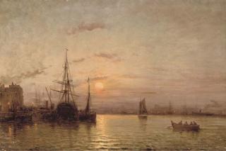 Charles Malfroy - The Sun Setting Over The Harbour At Nantes