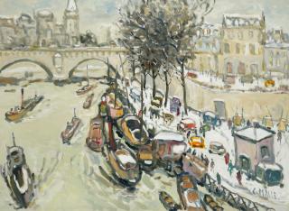 Charles Malle - La Seine, neige au Pont Neuf (Paris)