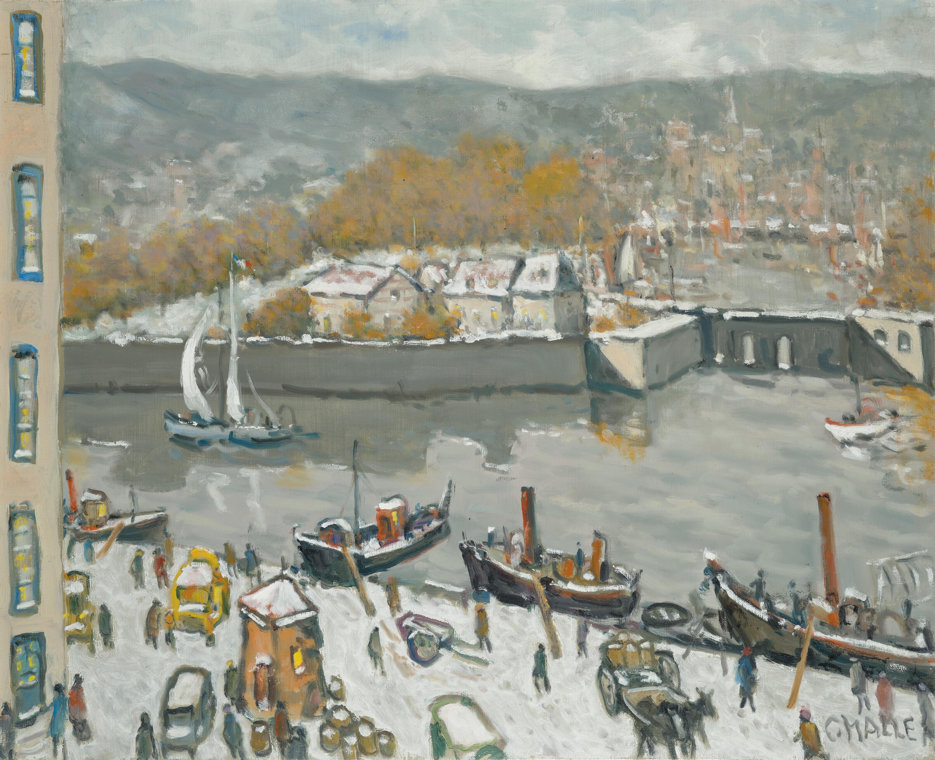 Charles Malle - Trouville, quai sous la neige