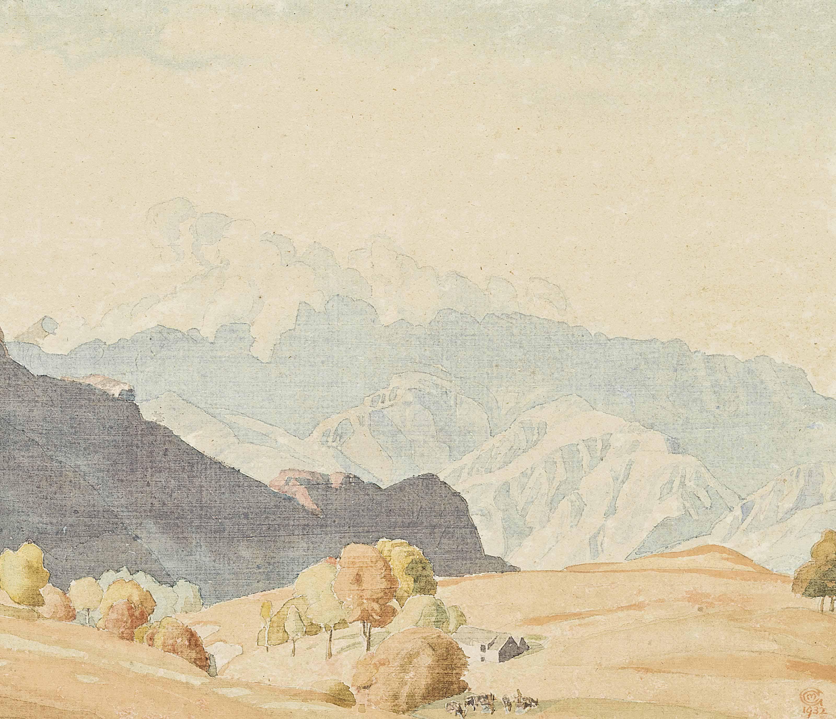 Charles March Gere, R.A., R.W.S. - A mountainous landscape