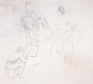 Charles Marion Russell - Charlie Painting in His Cabin (various sketches)