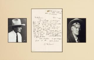 Charles Marion Russell - Letter to Will James sight 9 3/4 x 7 in. framed 16 x 24 in.