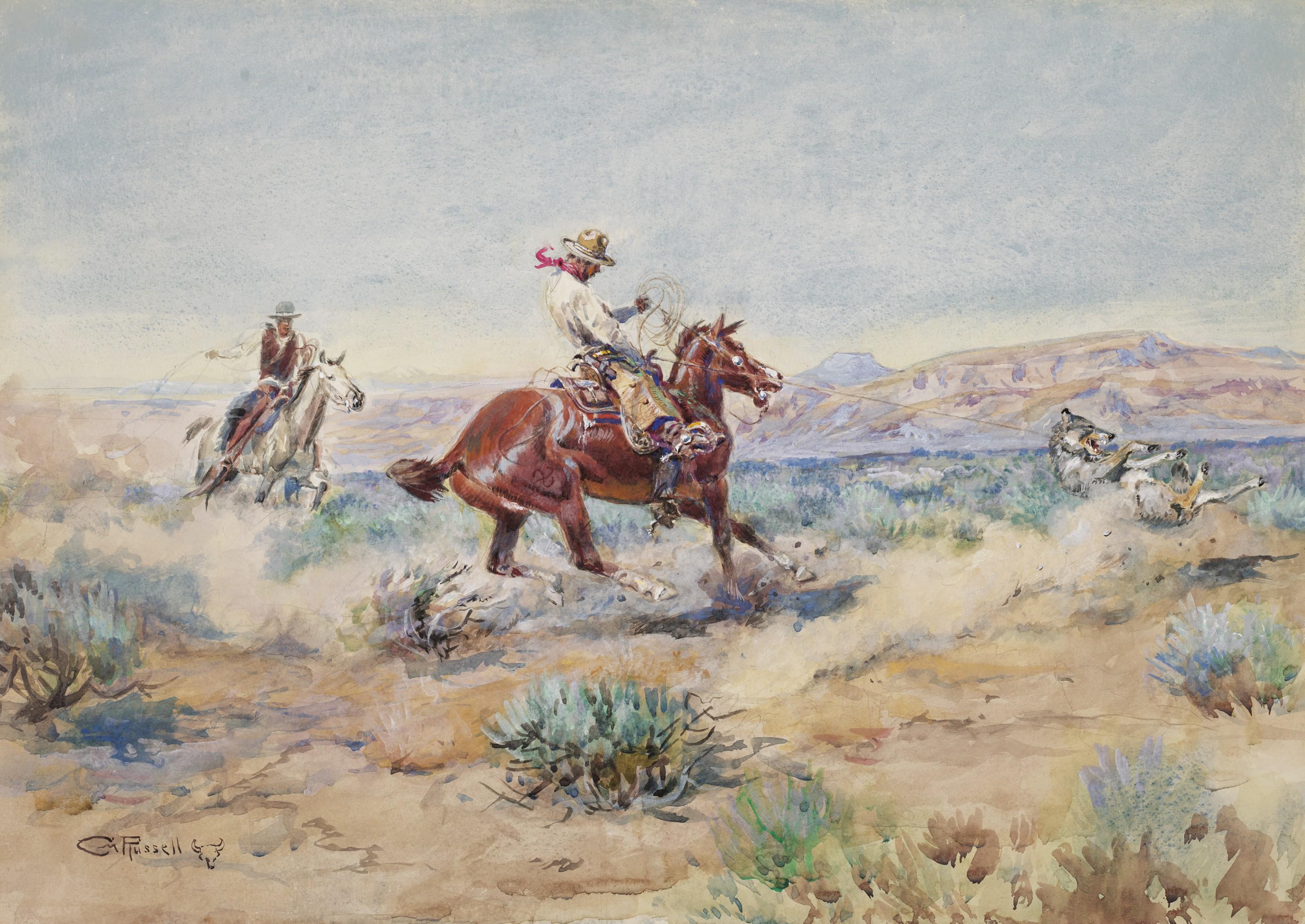 Charles Marion Russell - Roping a Wolf