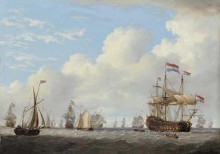 Charles Martin Powell - Dutch men-o\'-war and other shipping in a calm