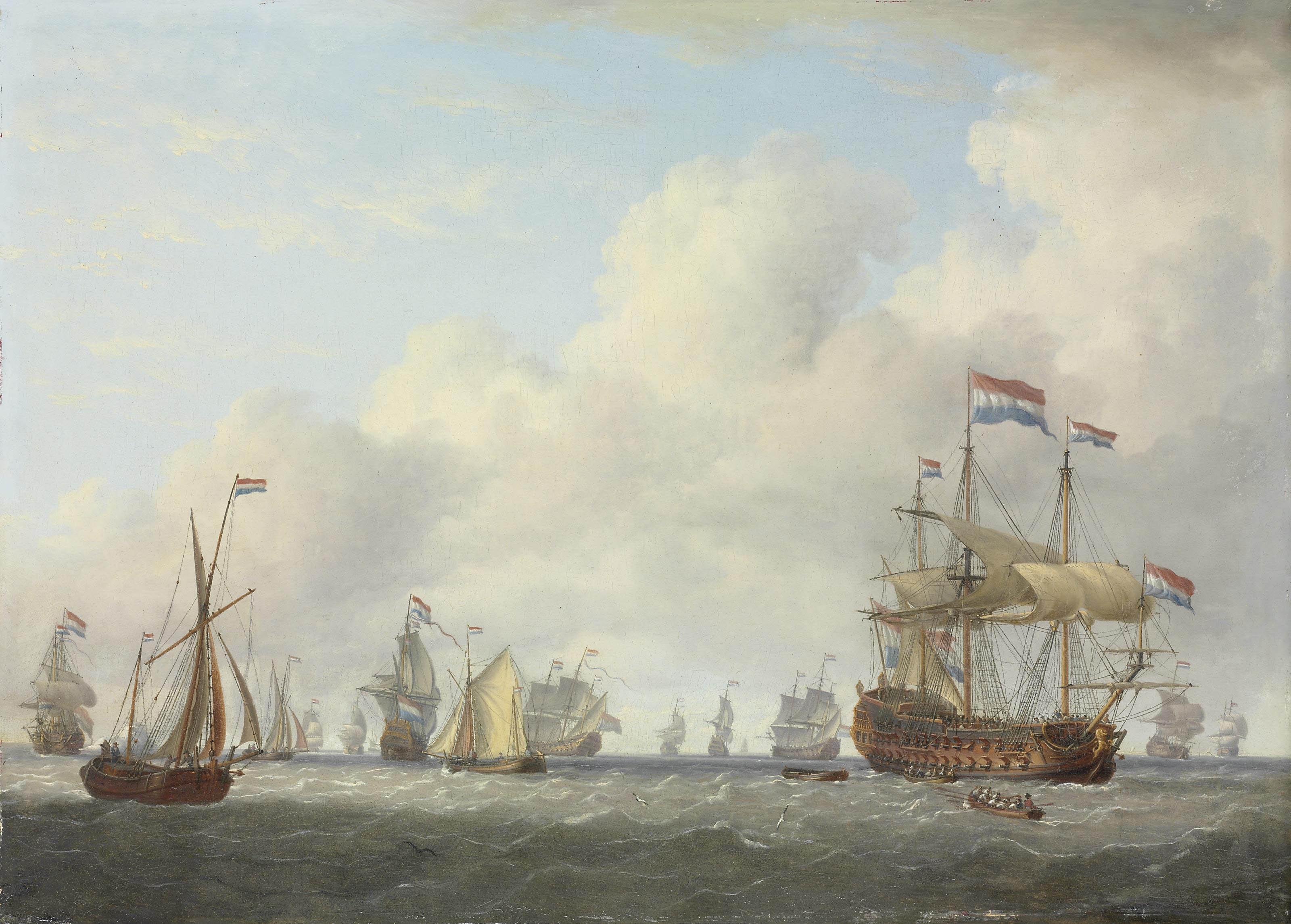 Charles Martin Powell - Dutch men-o\'-war and other vessels in a fresh breeze