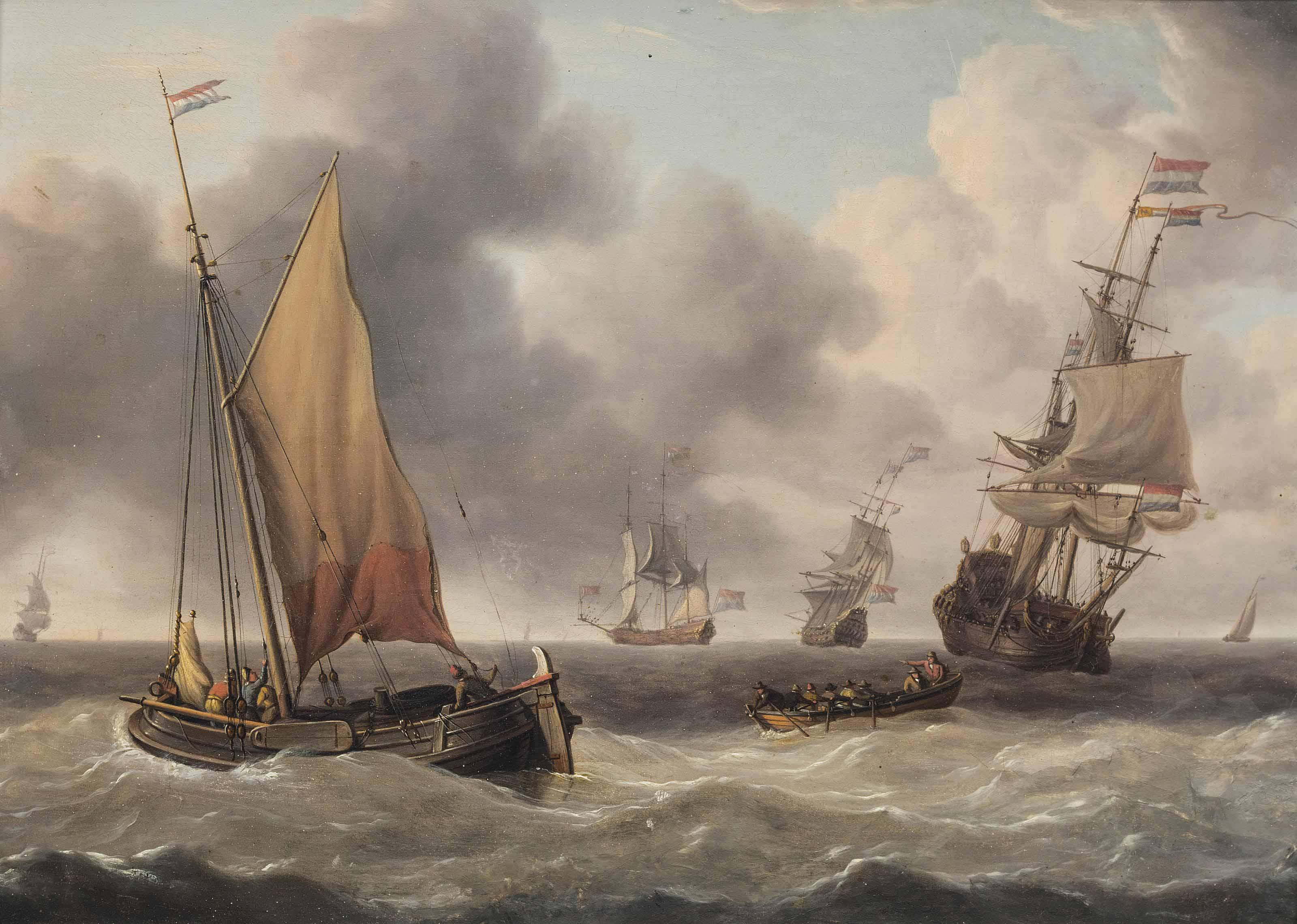 Charles Martin Powell - Dutch merchantman and a pink in congested waters