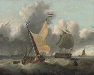Charles Martin Powell - Warships and Dutch barges in a stiff offshore breeze