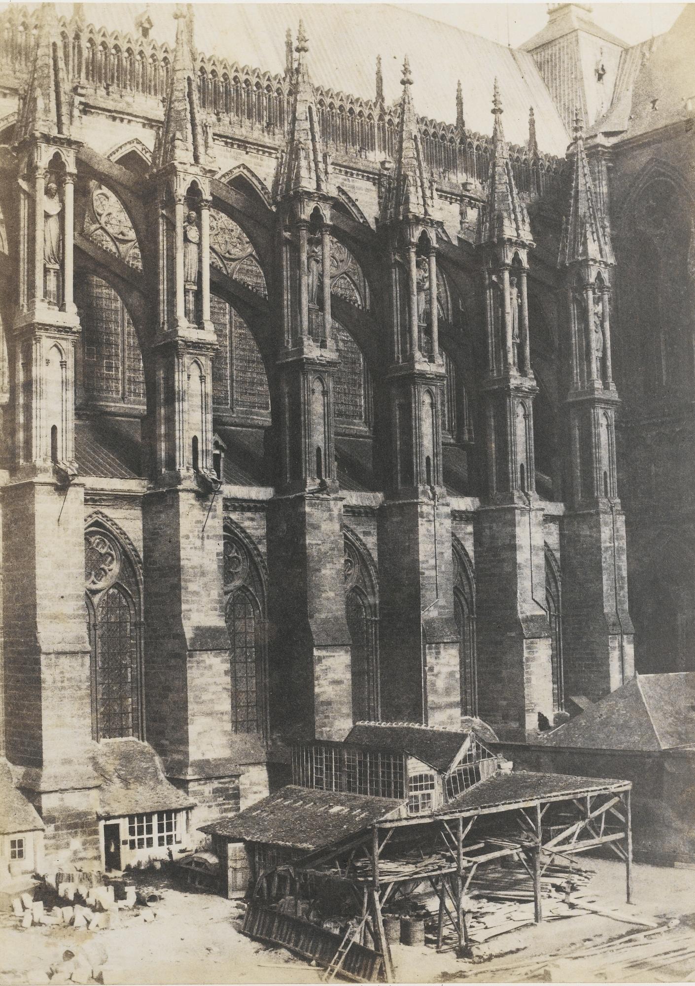 Charles Marville - Cathédrale De Reims, Fragment De La Façade Latérale 1853Salt Paper Print, Flush-Mounted To Original Card. Edited By Blanquard-Evrard. Mounted And Framed.