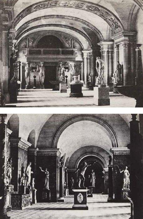 Charles Marville - Intérieur du Louvre, Salle des Caryatides au Louvre; and Intérieur, Musée des Antiques au Louvre 2