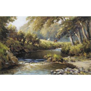 Charles Mcauley - Cattle Watering Beside A Stream