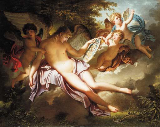 Charles Meynier - Adolescent Cupid weeping over the portrait of Psyche whom he has lost