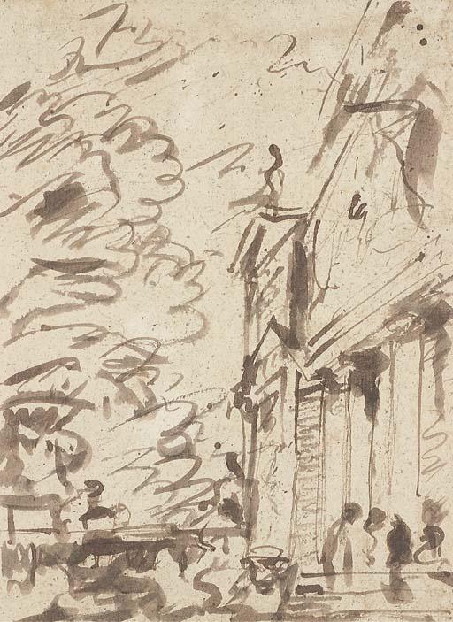 Charles-Michel-Ange Challe - Fantaisie Architecturale Avec Des Arbres