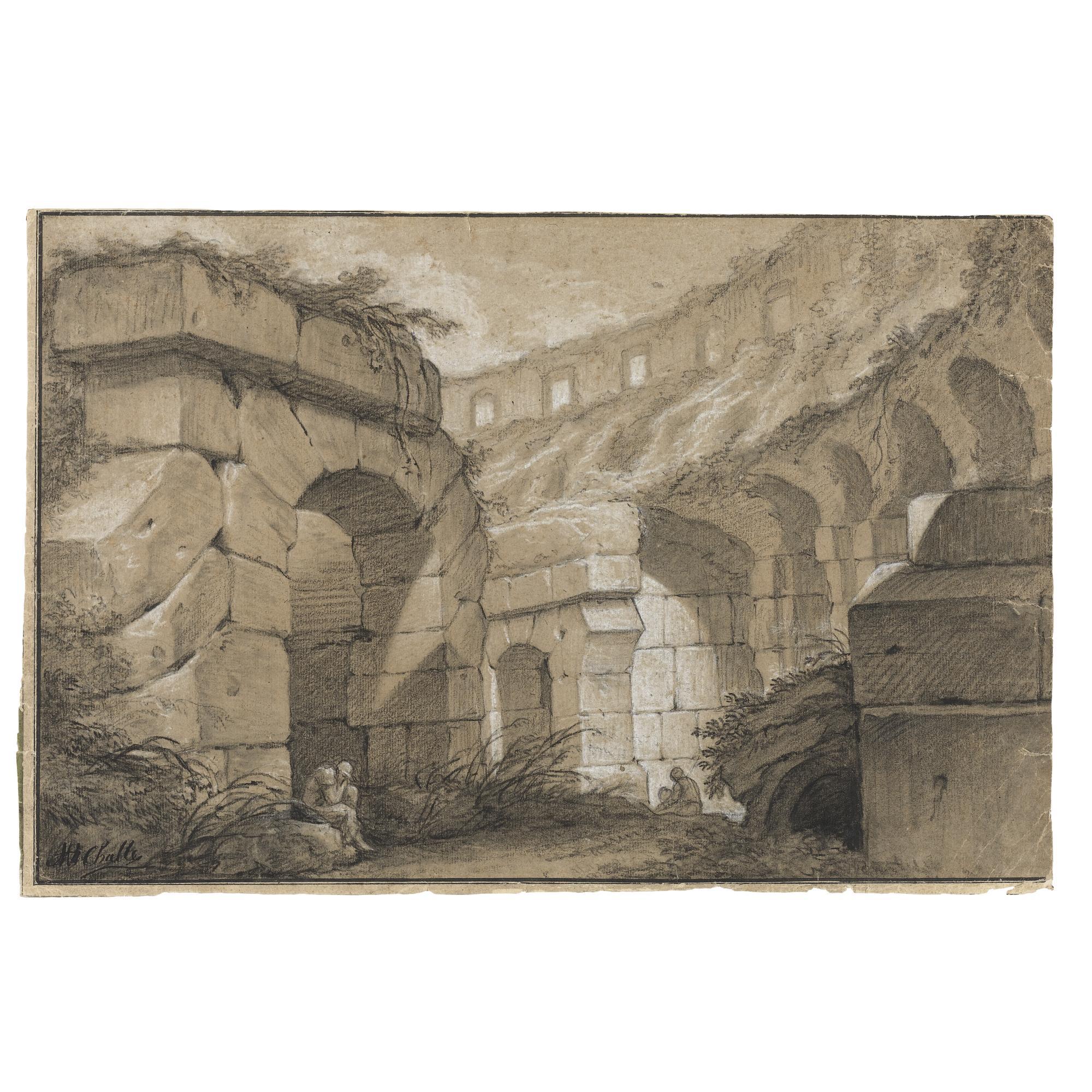 Charles Michel-Ange Challe - Interior Of The Colosseum, With Seated Figures