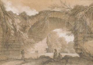 Charles-Michel-Ange Challe - Un Paysage Avec Un Pont Enjambant Une Rivière, Trois Figures Au Premier Plan