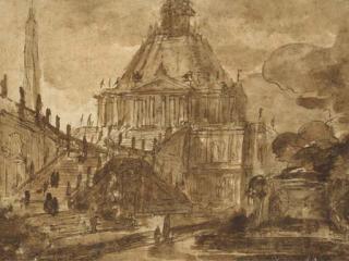 Charles-Michel-Ange Challe - Une Fantaisie Avec Un Palais Et Une Terrasse Monumentale, Un Autel Au Premier Plan