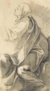 Charles-Michel-Ange Challe - Une Femme Drapée Assise Regardant En Haut À Gauche