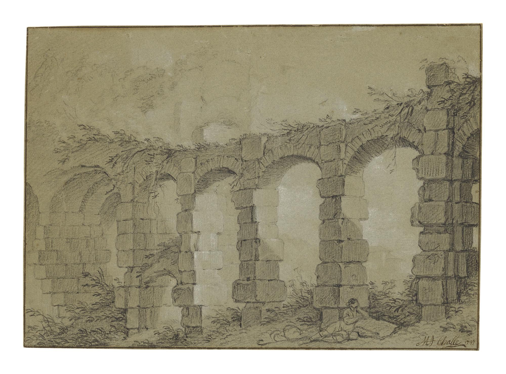 Charles Michel-Ange Challe - View Of The Colosseum With The Basilica Dei Santi Giovanni E Paolo Al Celio, Rome