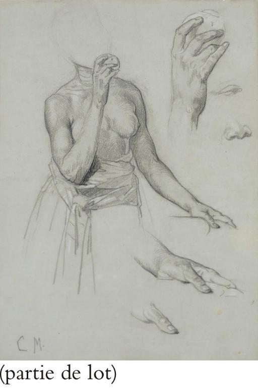 Charles Monginot - Buste de femme dénudée mangeant un fruit, reprise de ces deux mains