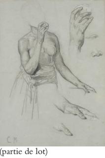 Charles Monginot - Buste de femme dénudée mangeant un fruit, reprise de ces deux mains