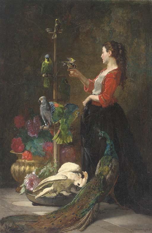 Charles Monginot - Jeune fille aux perroquets