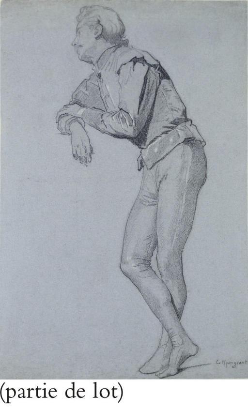 Charles Monginot - Un homme debout accoudé et regardant vers la gauche; et Un jeune homme vu de face tenant un drapé dans les mains