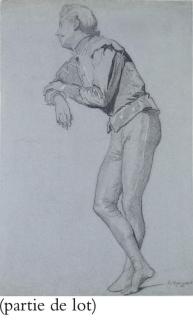 Charles Monginot - Un homme debout accoudé et regardant vers la gauche; et Un jeune homme vu de face tenant un drapé dans les mains