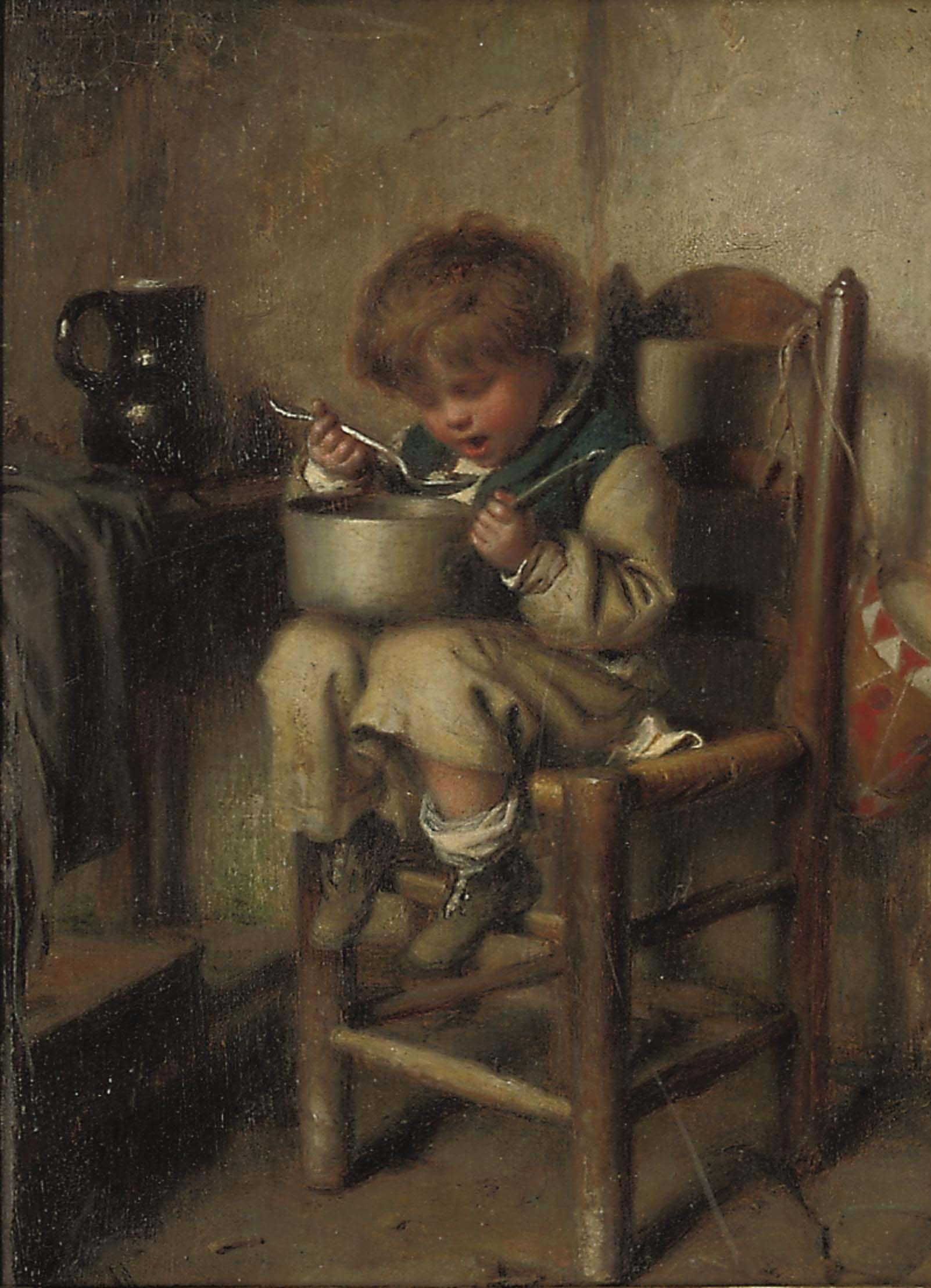 Charles Moreau - A boy eating porridge