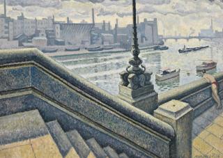 Charles Moresco Pearce - A view down the Thames from Cheyne Walk