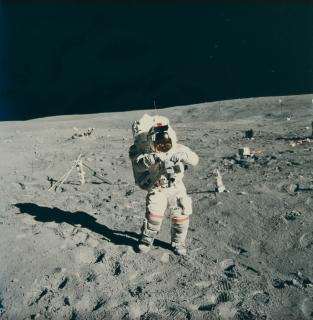 Charles Moss Duke - Apollo 16: John W. Young at the ALSEP deployment site.