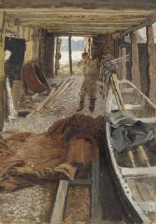 Charles Napier Hemy, R.A. - The boat house at Mylor Creek